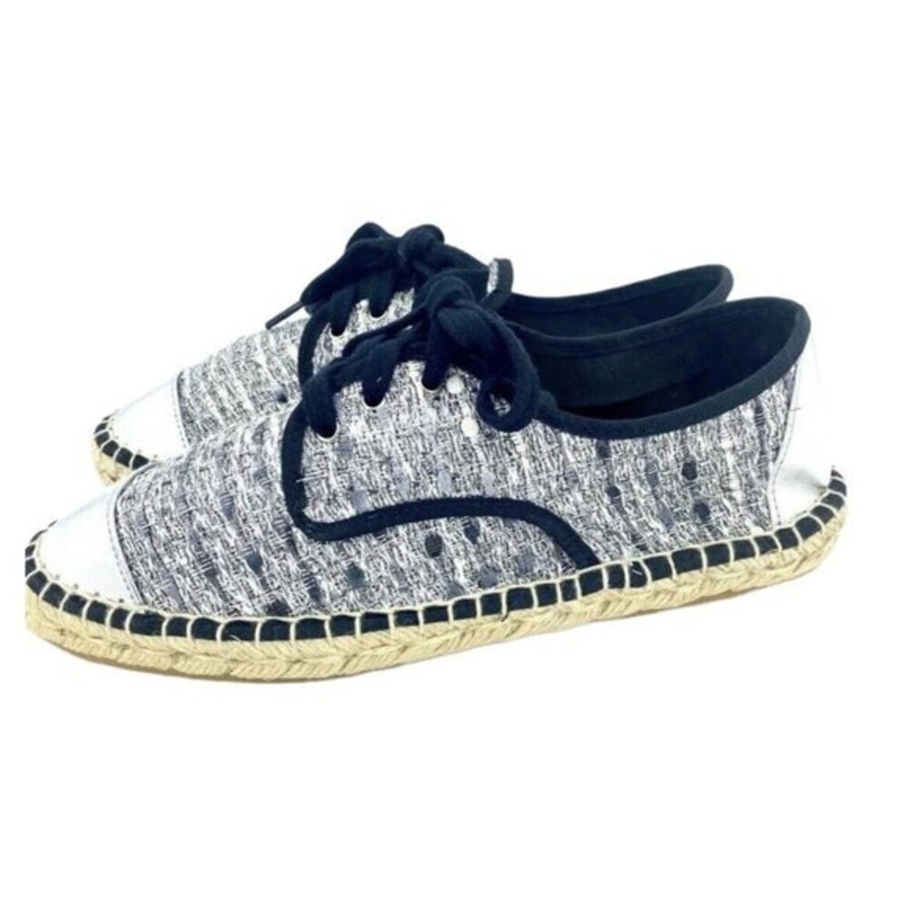 Cuplé Women's Lace Up Espadrille Shoes Silver Metallic Flats SZ 40 EU 9 US NIB